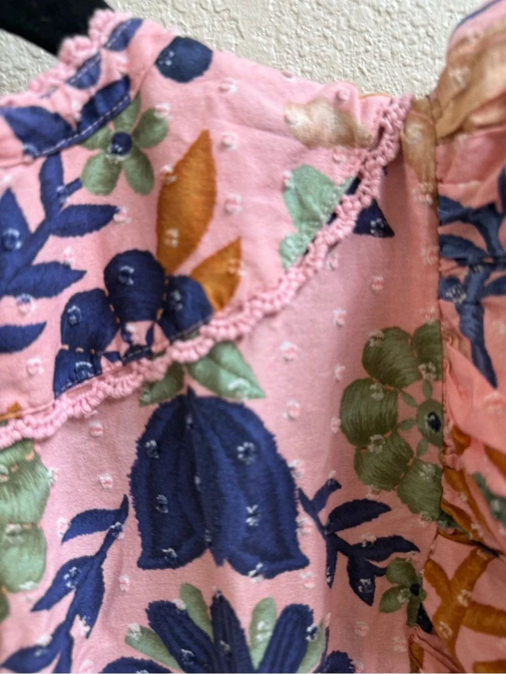 Farm Rio Pink & Blue Swiss Dot Floral Puff-Sleeve Dress